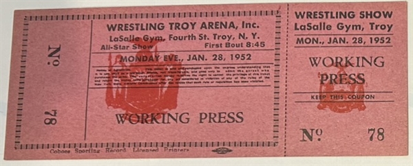 1952 PROFESSIONAL WRESTLING UNUSED TICKETS - 3 DIFFERENT DATES