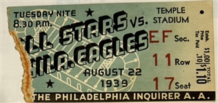 1939 PHILADELPHIA EAGLES vs COLLEGE ALL-STARS TICKET STUB