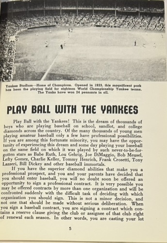 1959 PLAY BALL WITH THE YANKEES RECRUITMENT BOOKLET- RARE!