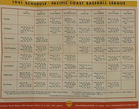 1941 SHELL OIL PACIFIC COAST LEAGUE MSCHEDULE BOOKLET