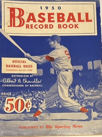 1950 BASEBALL RECORD BOOK w/TED WILLIAMS COVER