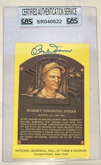 BOB DOERR SIGNED HOF POSTCARD w/CAS