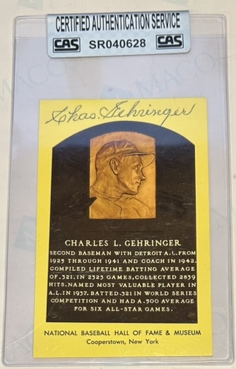 CHARLIE GEHRINGER SIGNED HOF POSTCARD w/CAS