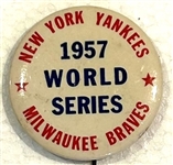 1957 WORLD SERIES PIN- BRAVES vs YANKEES