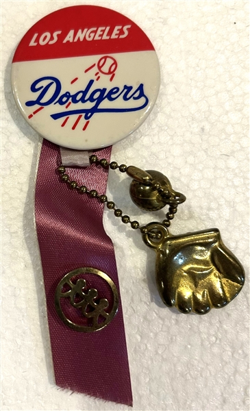 VINTAGE LOS ANGELES DODGERS PIN w/RIBBON & CHARMS