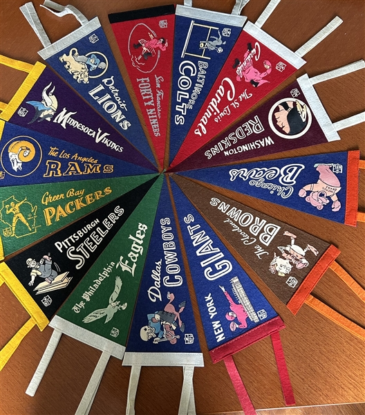 60s COMPLETE SET OF 14 NFL TEAM PENNANTS