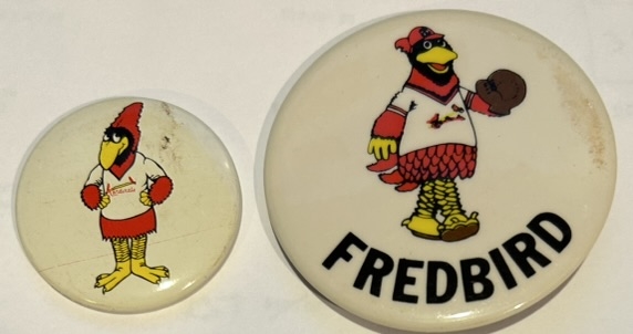 VINTAGE ST. LOUIS CARDINALS FREDBIRD MASCOT PINS-2