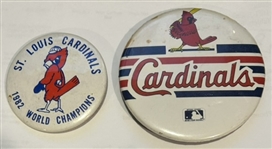 VINTAGE ST. LOUIS CARDINALS MASCOT PINS-2 w/ WORLD CHAMPIONS
