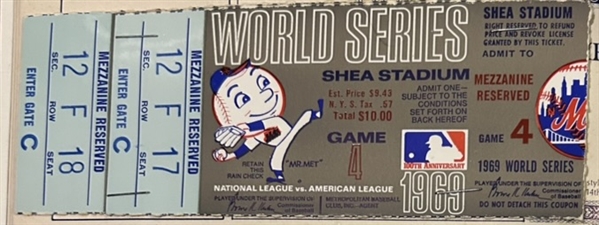 1969 WORLD SERIES PROGRAM w/GAME 4 TICKET STUB- METS vs ORIOLES