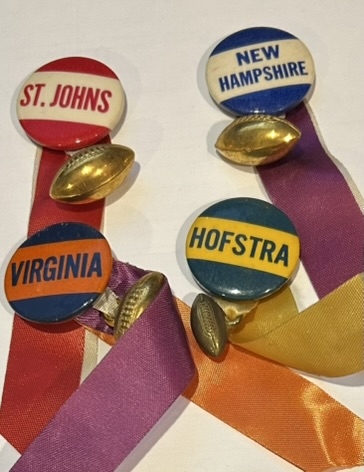 VINTAGE COLLEGE FOOTBALL PINS w/RIBBONS & FB CHARMS- 4