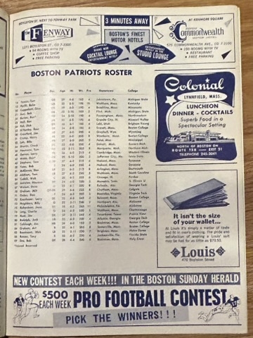 1963 BOSTON PATRIOTS vs OAKLAND RAIDERS PROGRAM