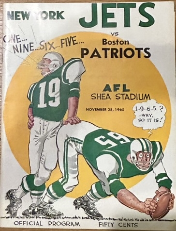 1965 NEW YORK JETS vs BOSTON PATRIOTS PROGRAM - NAMATH's ROOKIE YEAR
