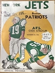 1965 NEW YORK JETS vs BOSTON PATRIOTS PROGRAM - NAMATHs ROOKIE YEAR