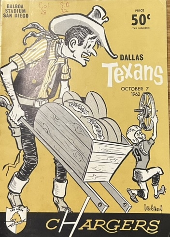 1962 SAN DIEGO CHARGERS vs DALLAS TEXANS PROGRAM
