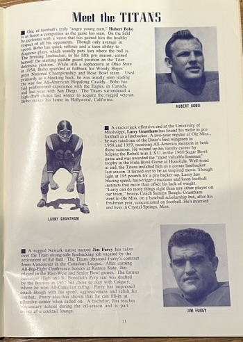 1961 NEW YORK TITANS vs BOSTON PATRIOTS PROGRAM