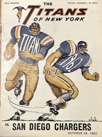 1962 NEW YORK TITANS vs SAN DIEGO CHARGERS PROGRAM