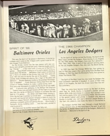 1966 WORLD SERIES PROGRAM - ORIOLES vs DODGERS