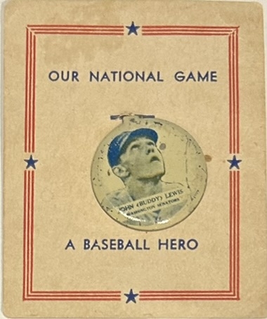 30's JOHN BUDDY LEWIS OUR NATIONAL GAME PIN w/CARD