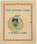 30s GEORGE SELKIRK "OUR NATIONAL GAME" PIN w/CARD
