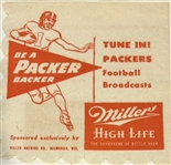 1951 GREEN BAY PACKERS ADVERTISING NAPKIN" w/SCHEDULE