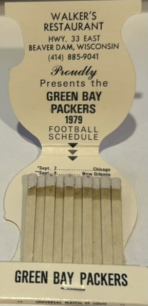 1979 GREEN BAY PACKERS MATCHBOOK w/SCHEDULE