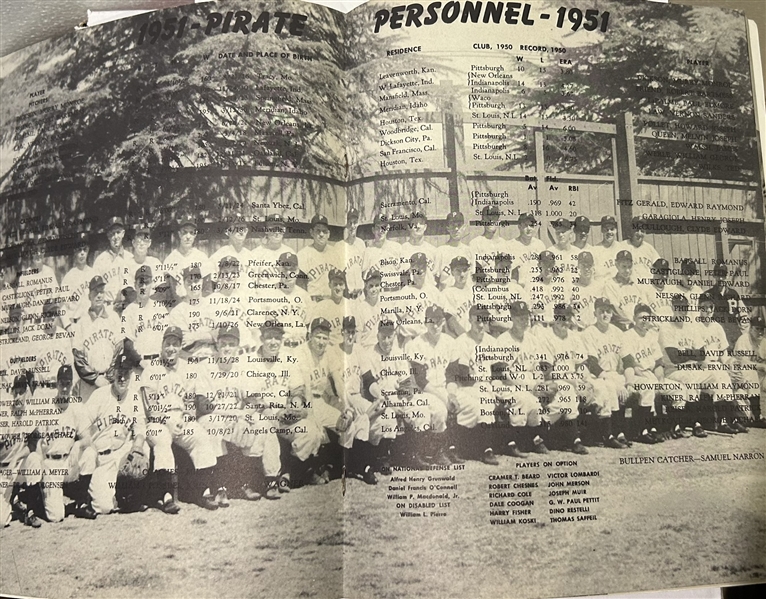 1951 PITTSBURGH PIRATES YEARBOOK