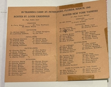 1949 ST. LOUIS CARDINALS & NEW YORK YANKEES ROSTER BOOKLET