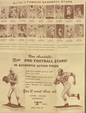 VINTAGE HARTLAND PLASTICS BROCHURE w/ALL 18 BASEBALL PLAYERS & FB