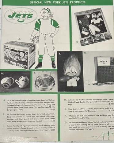1965 NEW YORK JETS SOUVENIR ORDER SHEET'