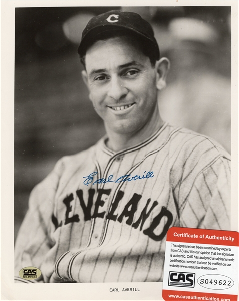 EARL AVERILL SIGNED PHOTO W/CAS COA