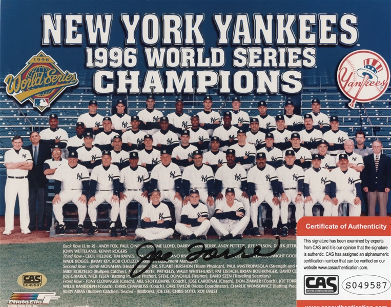 1996 NY YANKEES PHOTO W/ JOE TORRE AUTOGRAPH W/CAS COA