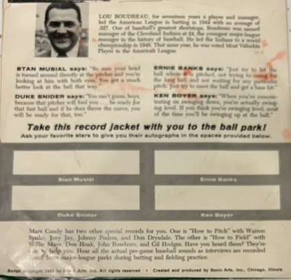 1962 BASEBALL TIPS RECORD w/MUSIAL, BANKS, SNIDER & BOYER