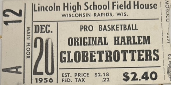 1956 HARLEM GLOBETROTTERS PROGRAM w/TICKET STUB