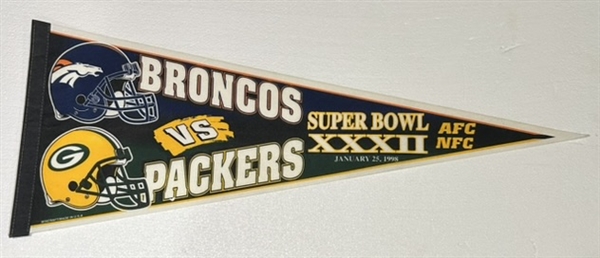 1998 SUPER BOWL XXXII PENNANT- BRONCOS vs PACKERS